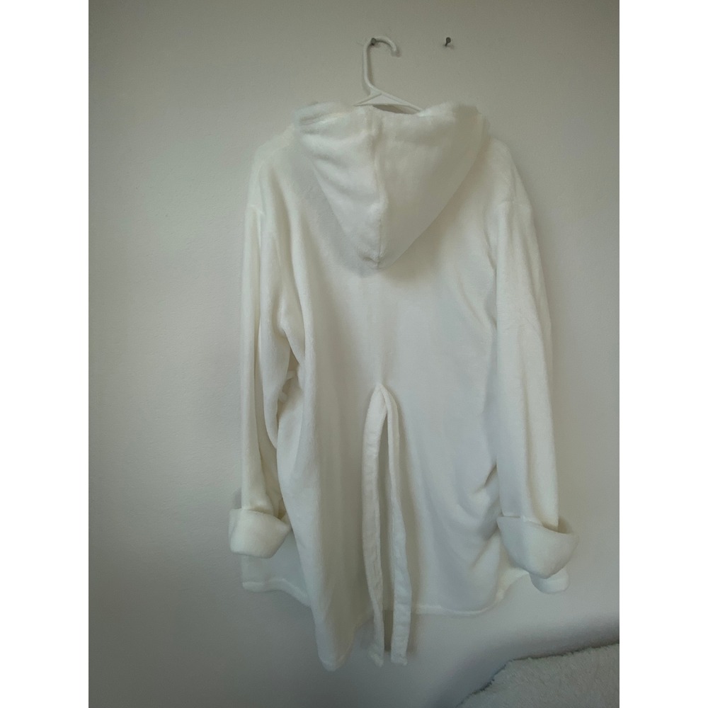 Gap Kids White Fleece Hooded Bathrobe Size 14 Recycled Polyester Tie Waist Robe - Picture 14 of 16
